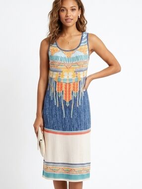 HALE BOB Aztec Printed Soft Cotton Midi Dress Size XS